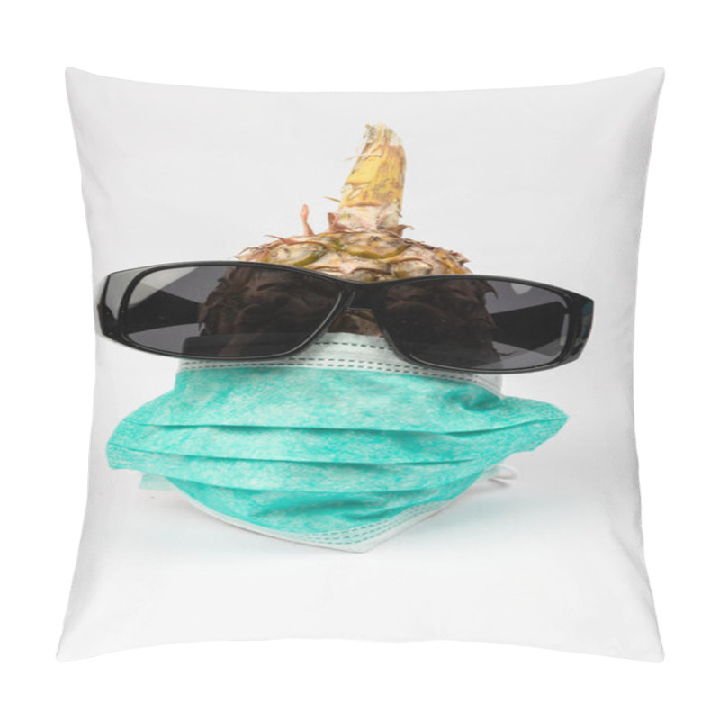 Personality  Pineapple Wearing Surgical Mask And Sunglasses Isolated On White Background - Global Impact Of COVID-19 Concept Pillow Covers