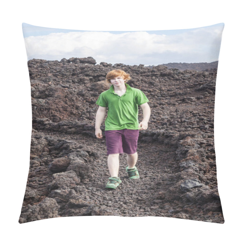 Personality  Boy Walking In Volcanic Area Pillow Covers