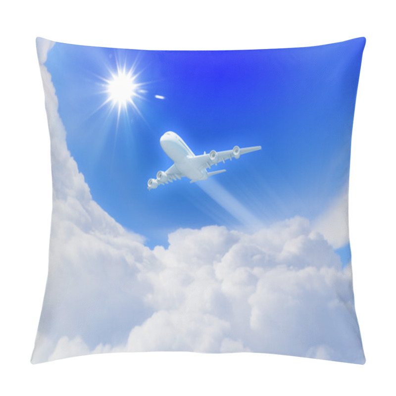 Personality  White Passenger Plane In The Blue Sky Pillow Covers