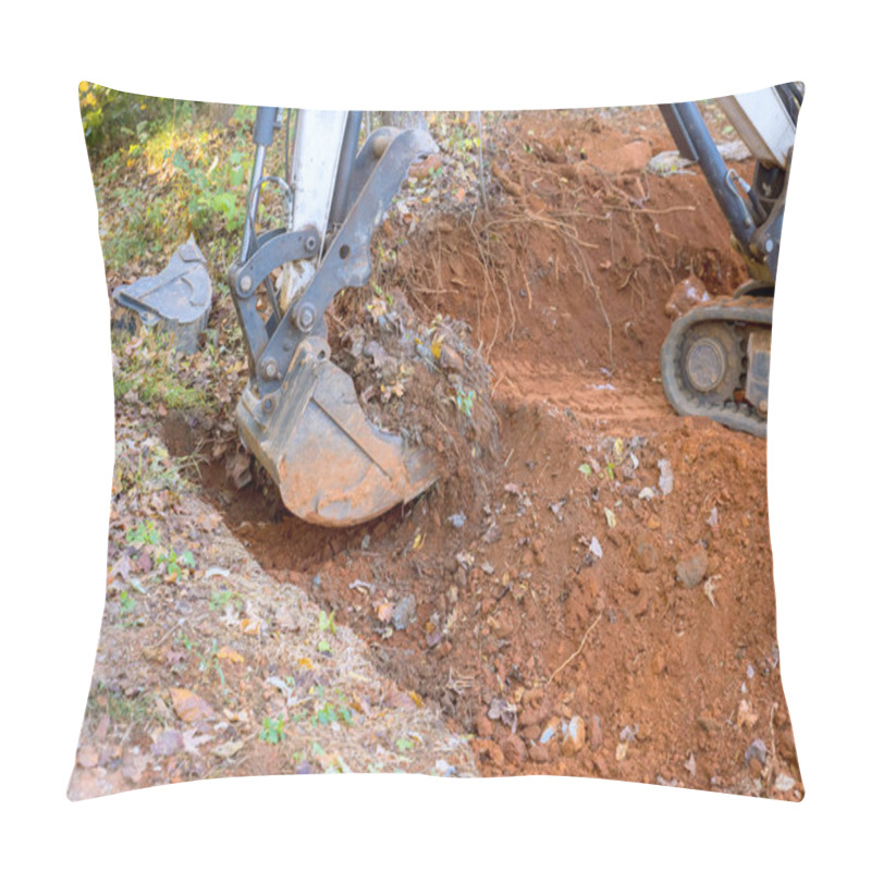 Personality  Worker Use Tractor Digs Out Ditch For Laying Drainage Concrete Sewage Pipe Pillow Covers