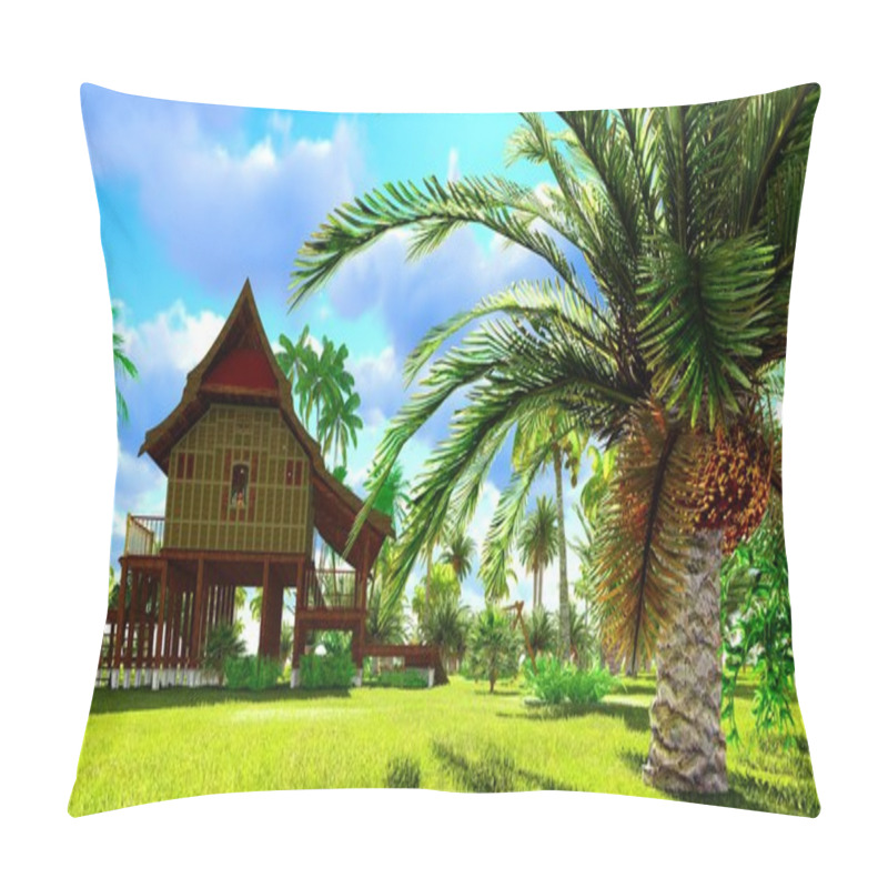 Personality  Tropical Beach House In The Tropics 3d Rendering Pillow Covers