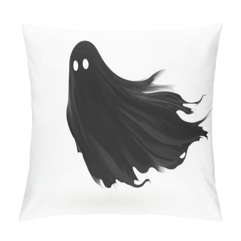 Personality  A Whimsical, Stylized Black Ghost With Flowing Hair And Bright White Eyes, Embodying A Playful Spirit. Pillow Covers