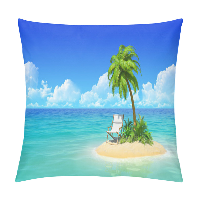 Personality  Chaise Lounge And Palm Tree On Tropical Island. Pillow Covers