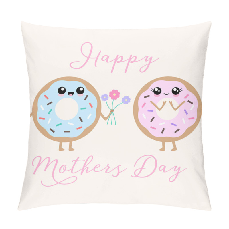 Personality  Vector Illustration Of 2 Kawaii Donuts With A Cute Happy Faces And Sprinkles. Happy Mothers Day. Cute Concept Art. Pillow Covers