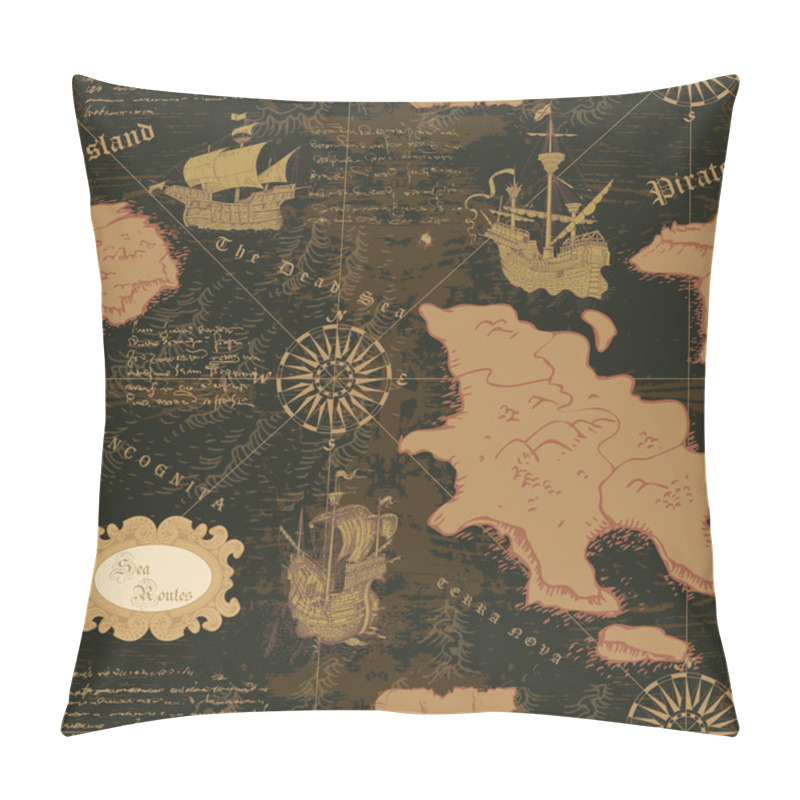 Personality  Vector Image Of A Seamless Texture In The Style Of A Medieval Nautical Record Of The Captain's Diary Engraving Sketch Pillow Covers