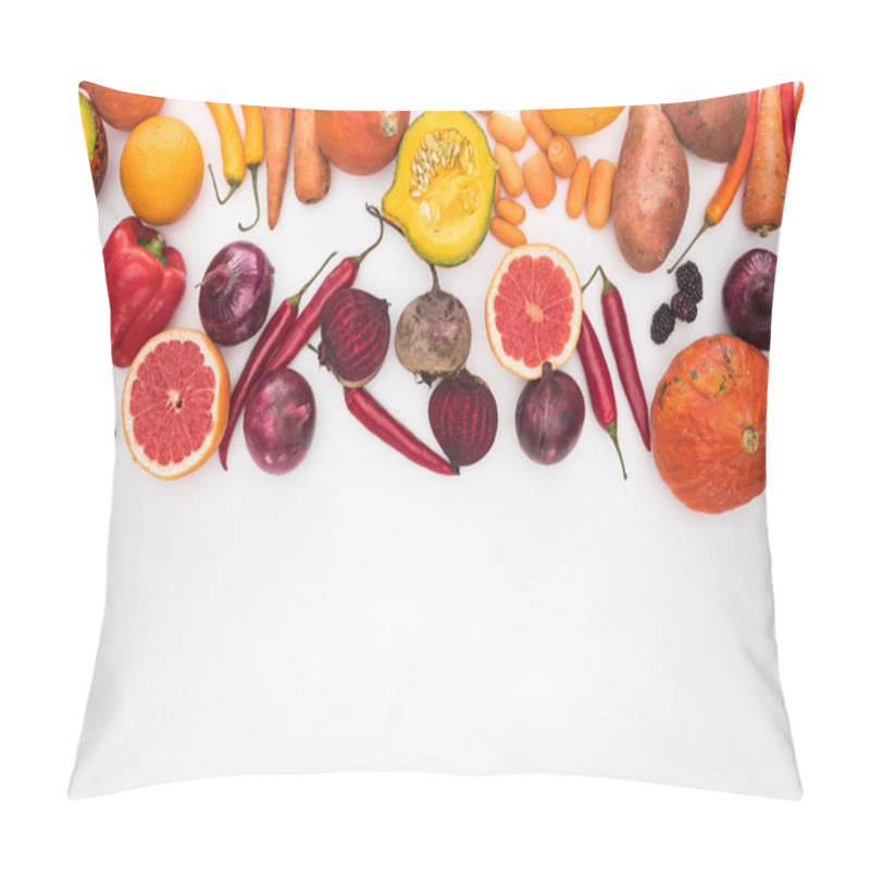 Personality  Top View Of Assorted Autumn Vegetables, Citruses, Fruits And Berries On White Background Pillow Covers