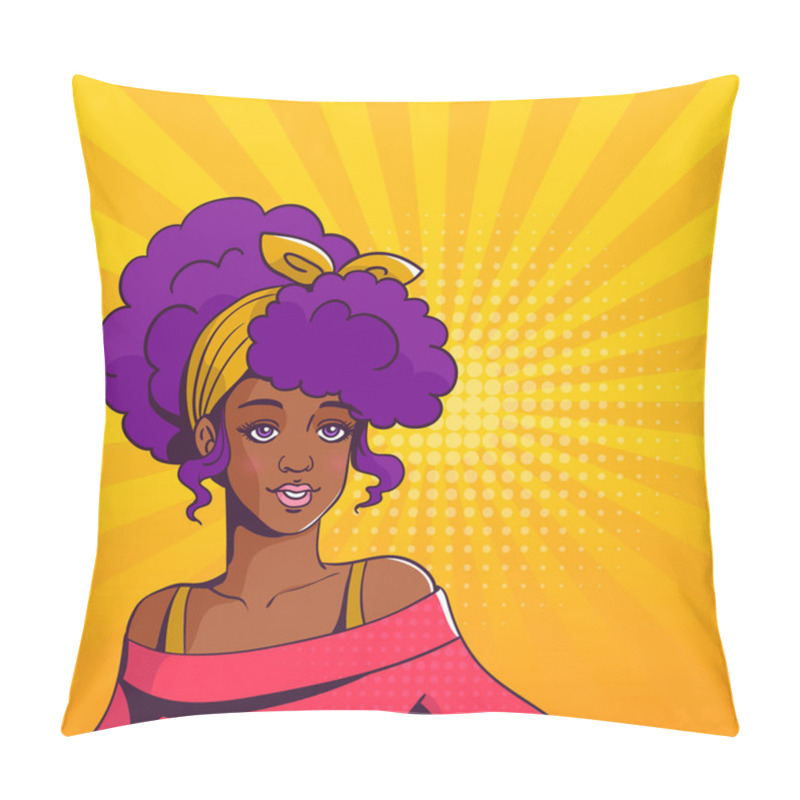 Personality  Pop Art Poster. Beautiful Dark-skinned Girl With Afro.  Pillow Covers