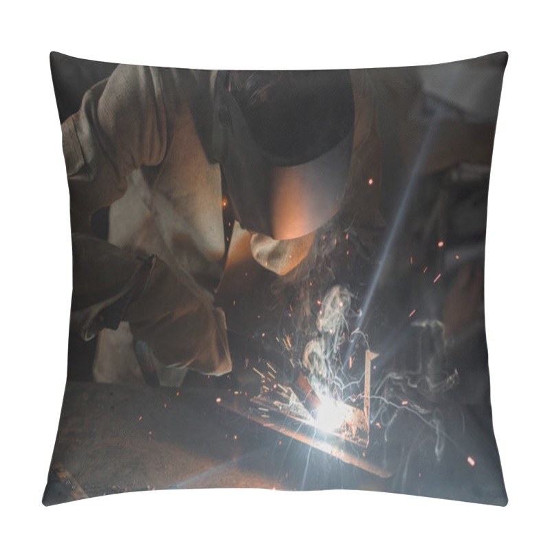 Personality  Manufacture Worker Welding Metal With Sparks At Factory  Pillow Covers