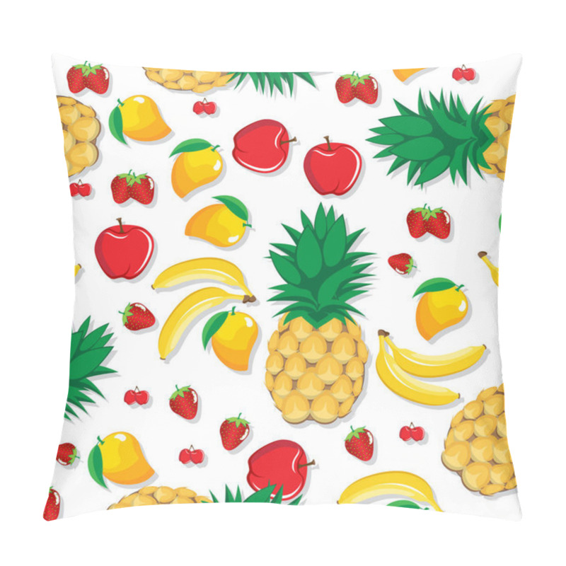 Personality  Mango Pineapple Apple Strawberry Banana Cherry Mix Fruits Seamless Pattern On White Background. Available In High-resolution Jpeg In Several Sizes & Editable Eps File, Can Be Used For Wallpaper, Pattern, Web, Surface, Textures, Graphic & Printing Pillow Covers