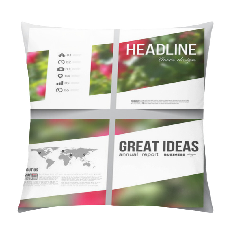 Personality  Set Of Business Templates For Brochure, Magazine, Flyer, Booklet Or Annual Report. Floral Background, Blurred Image, Flowers On Green, Modern Template Pillow Covers