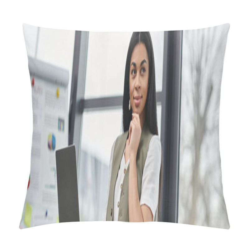 Personality  A Thoughtful Woman Shares Innovative Concepts In A Creative Workspace. Pillow Covers