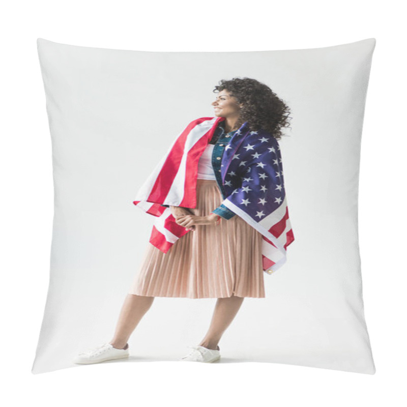 Personality  Woman Cowered With American Flag Pillow Covers