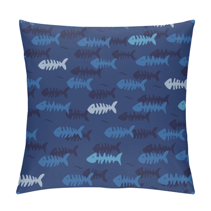 Personality  Fish Bones On Blue Background. Seamless Summer Pattern. Pillow Covers