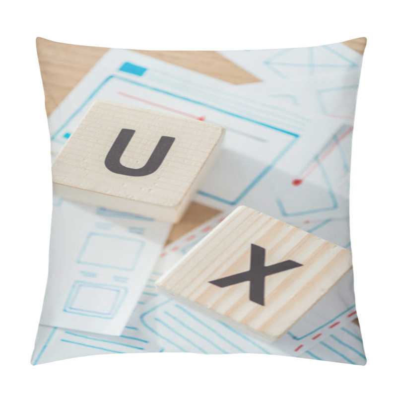 Personality  Top View Of Letter Ux On Wooden Cubes With Website Template Layouts On Table Pillow Covers