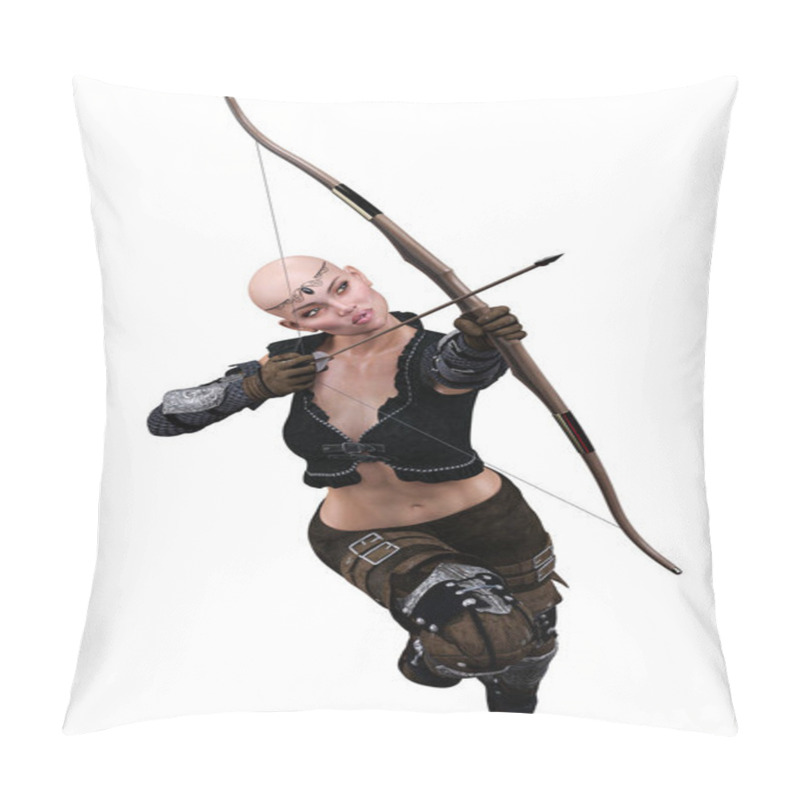 Personality  Caucasian Elf Archer Woman With Bow And Arrow On Isolated White Background, 3D Illustration, 3D Rendering Pillow Covers