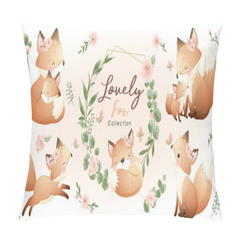 Personality  Cute Doodle Fox With Floral Collection Pillow Covers