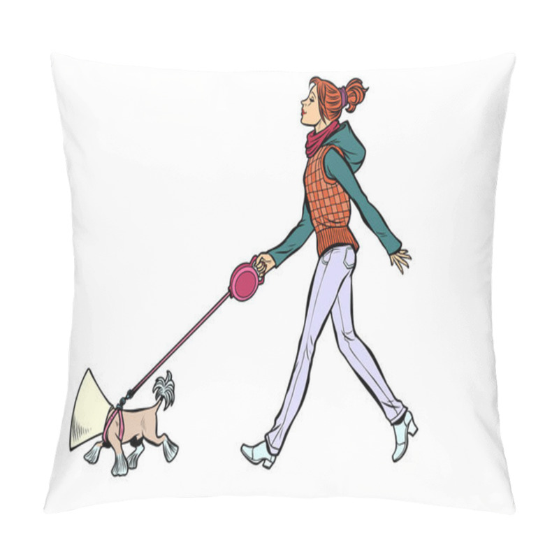 Personality  Woman With A Dog, A Dog In A Protective Collar Pillow Covers