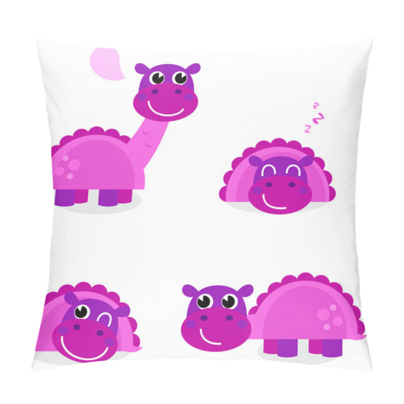 Personality  Cute Pink Dinosaur Set Isolated On White Pillow Covers