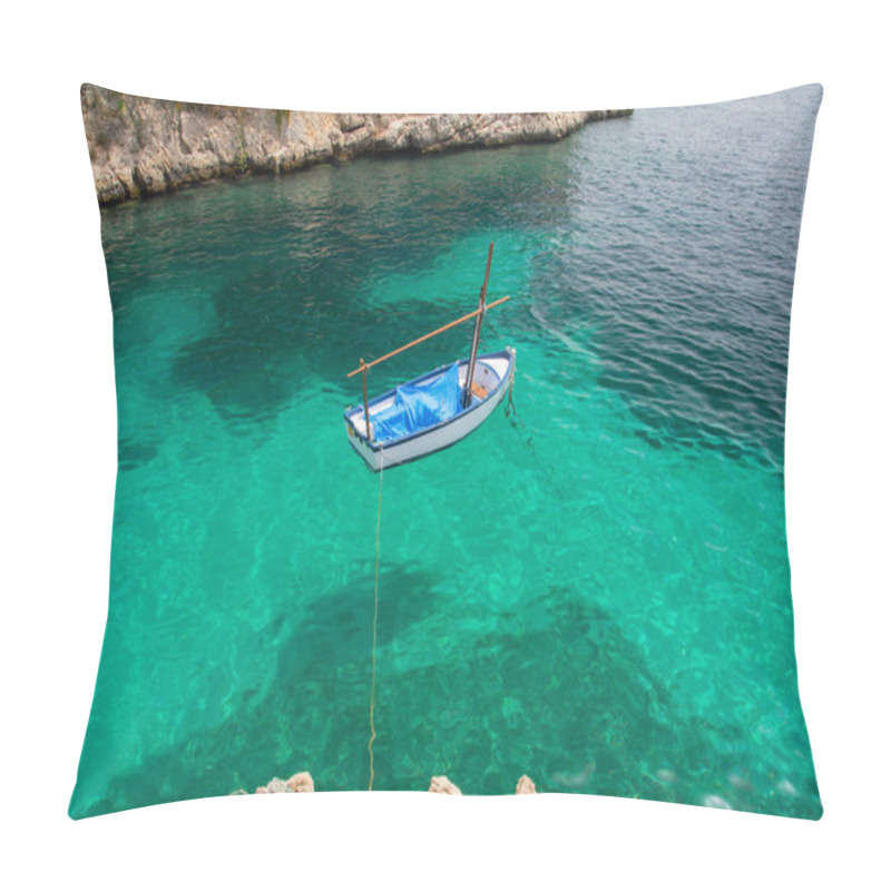 Personality  Top View Of Small Boat On Azure Sea Pillow Covers