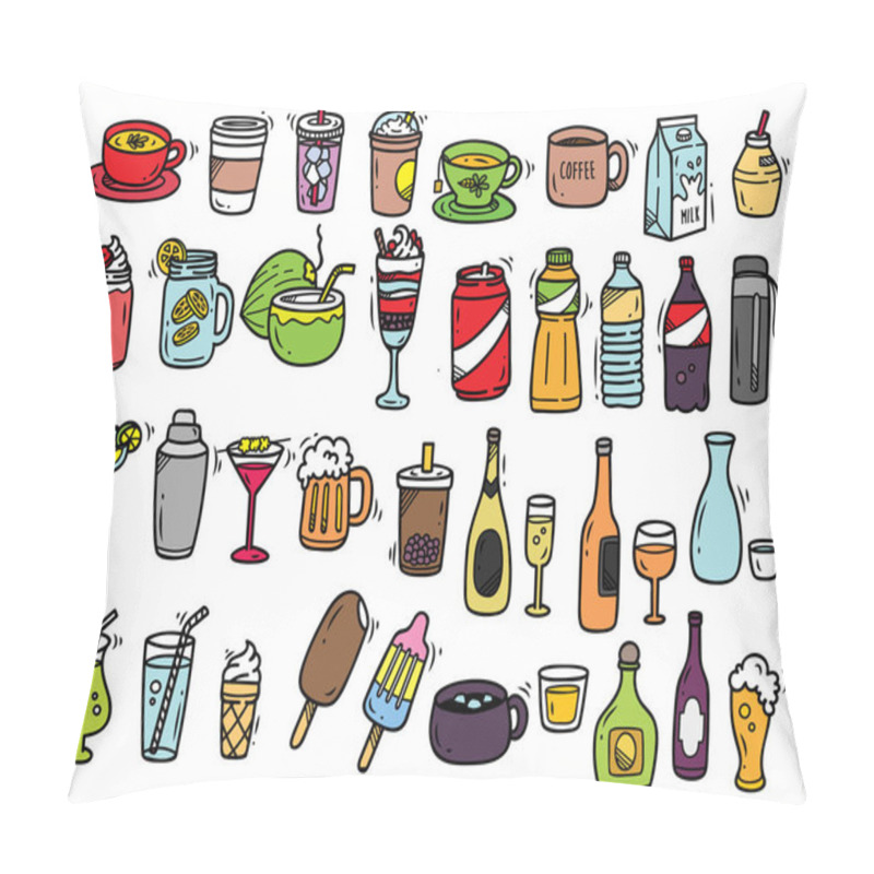 Personality  Beverage Doodle Set Isolated  Pillow Covers