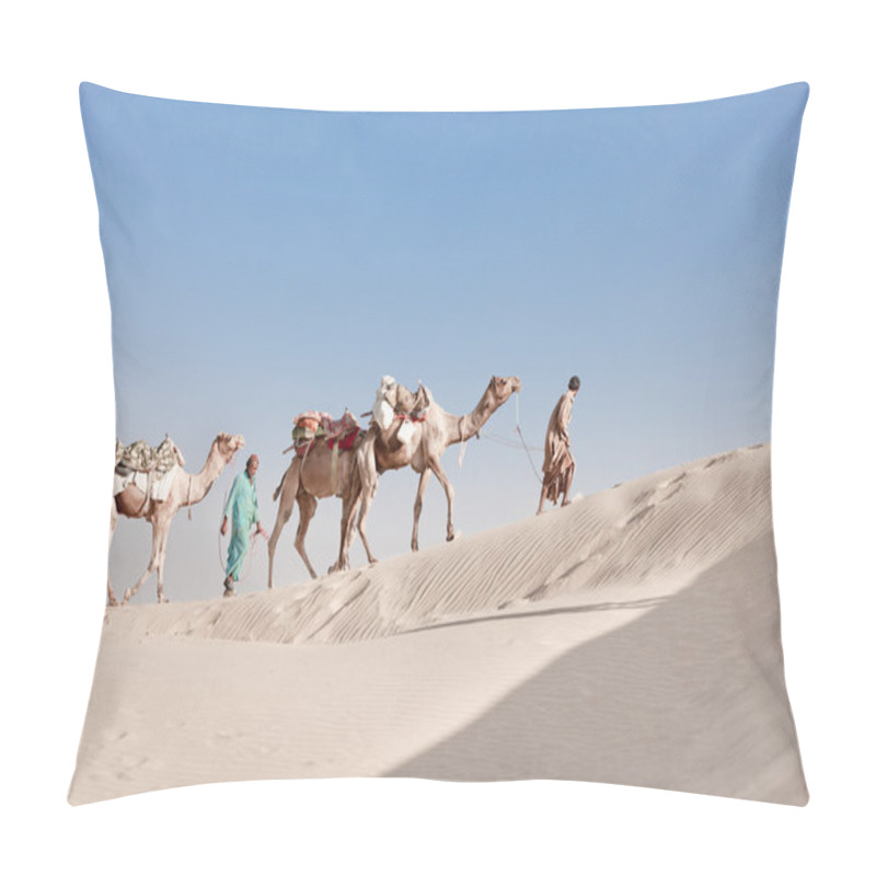 Personality  Caravan With Bedouins And Camels In White Dunes Pillow Covers