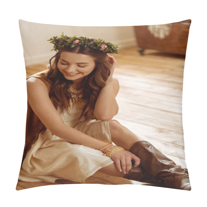 Personality  Young Woman In Boho Style Pillow Covers