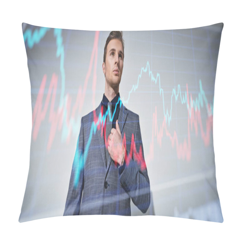 Personality  Men's Fashion. Portrait Of A Handsome Young Businessman In A Formal Suit And Glasses In Red Light. Business Man Studio Portrait. Pillow Covers