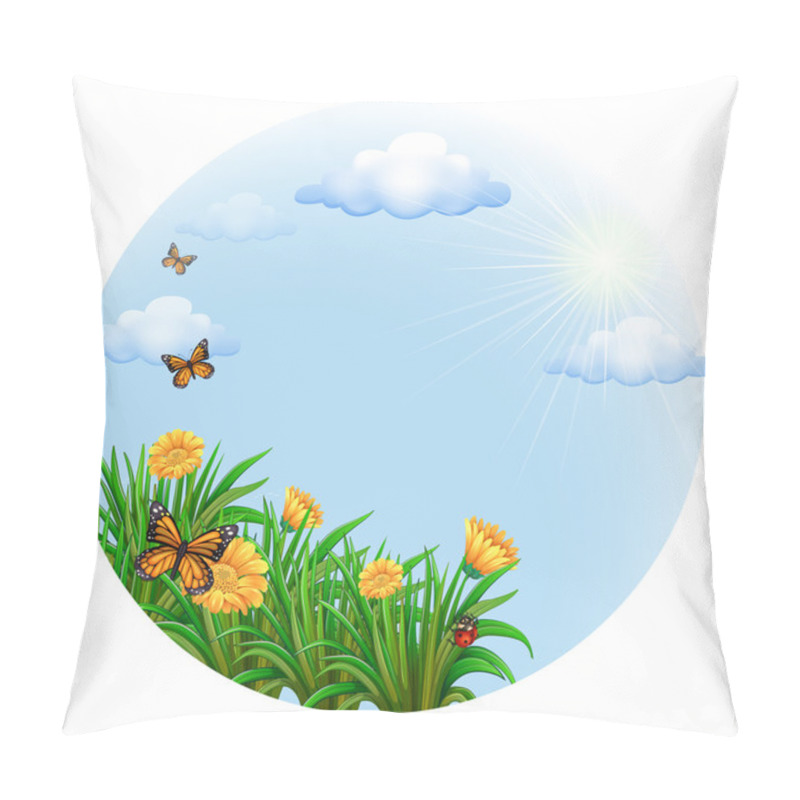 Personality  A Round Template With Blooming Flowers And Butterflies Pillow Covers