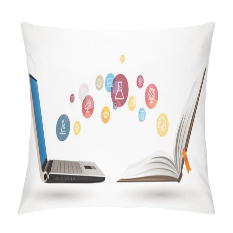 Personality  Computer As Book Knowledge Base Concept - Laptop As Elearning Idea - Stay At Home And Learn Without Going To School Pillow Covers