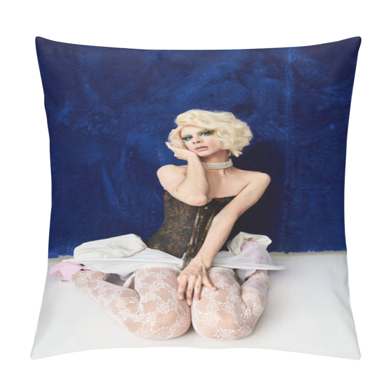 Personality  A Young Drag Queen Strikes An Expressive Pose In Chic Attire. Pillow Covers