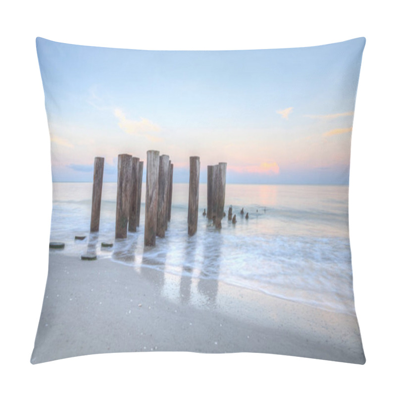 Personality  Sunrise Over Old Pier On The Ocean At Port Royal Beach In Naples, Florida. Pillow Covers