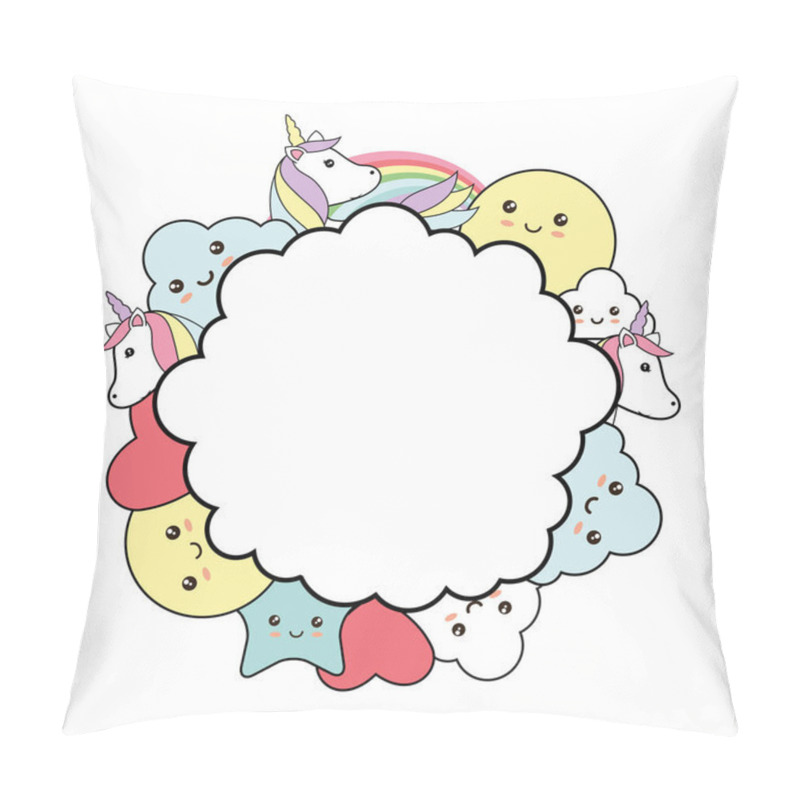 Personality  Cute Frame With Sweet Unicorn, Stars, Clouds And Sun - Kawaii Style Pillow Covers