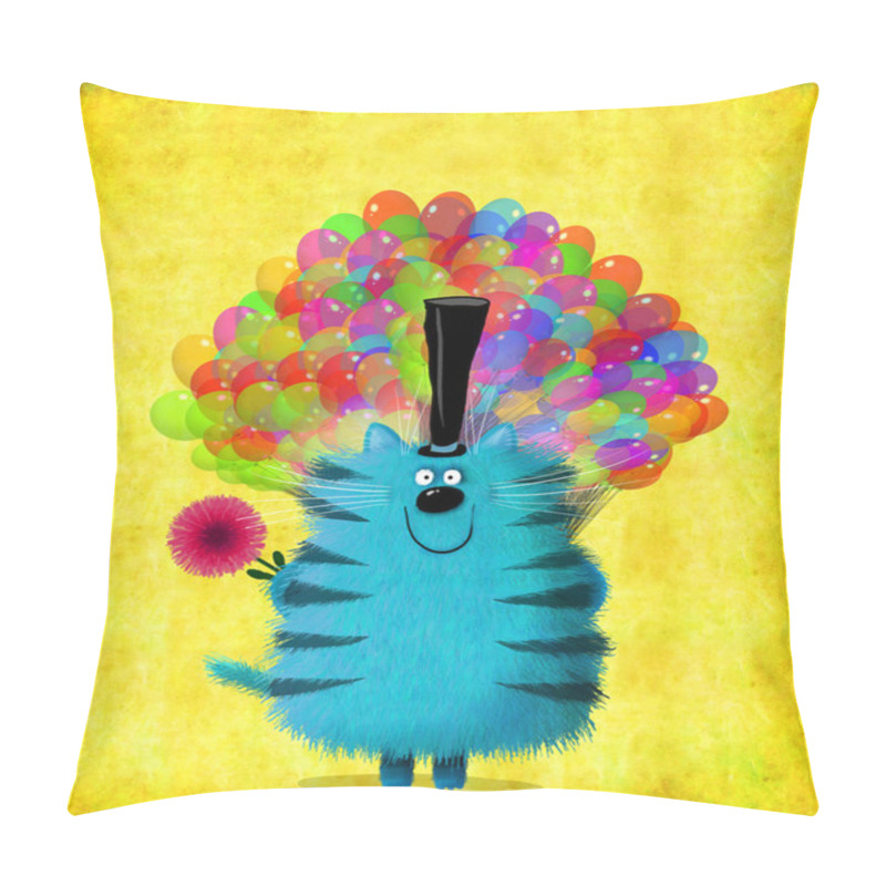 Personality  Smiling Cat With Top Hat Holding Flower And Balloons Pillow Covers