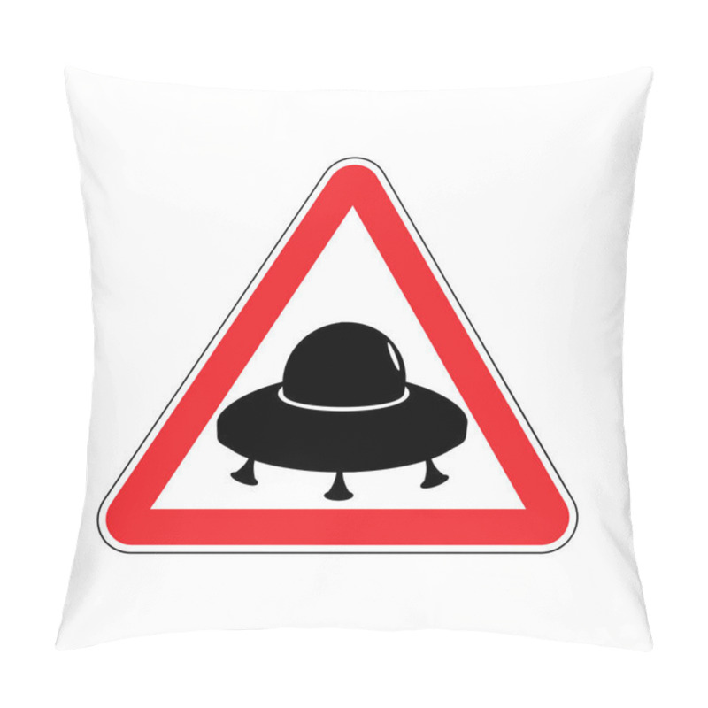 Personality  UFO Warning Sign Yellow. Aliens Hazard Attention Symbol. Danger  Pillow Covers