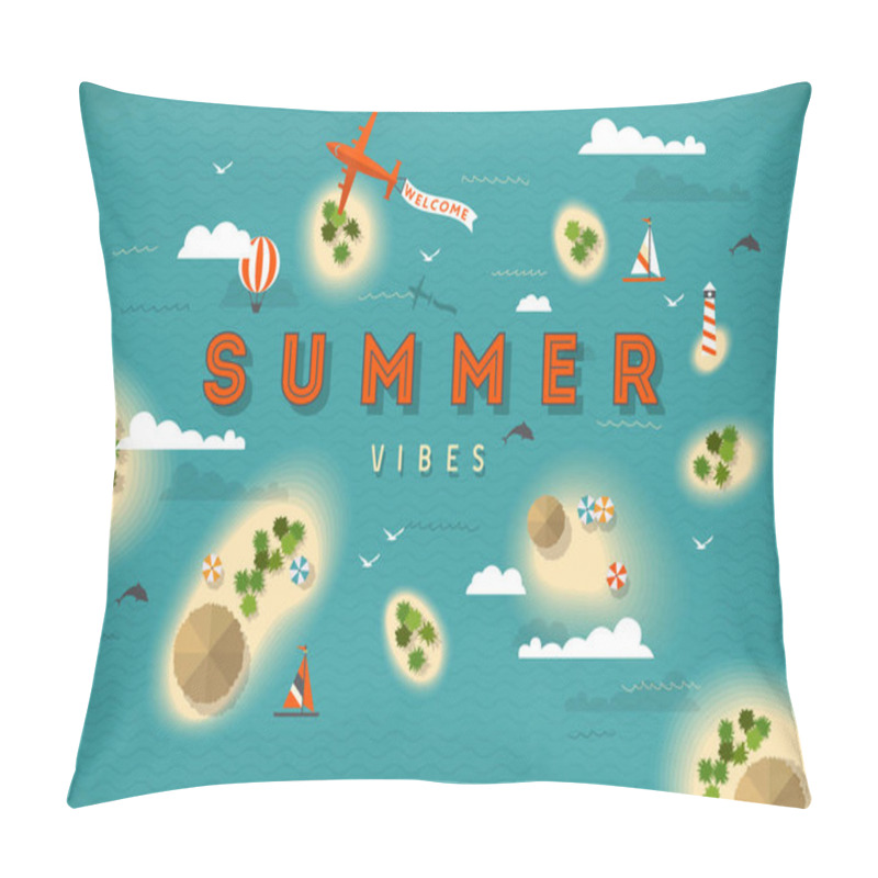 Personality  Summer Beach Top View Islands Illustration Pillow Covers