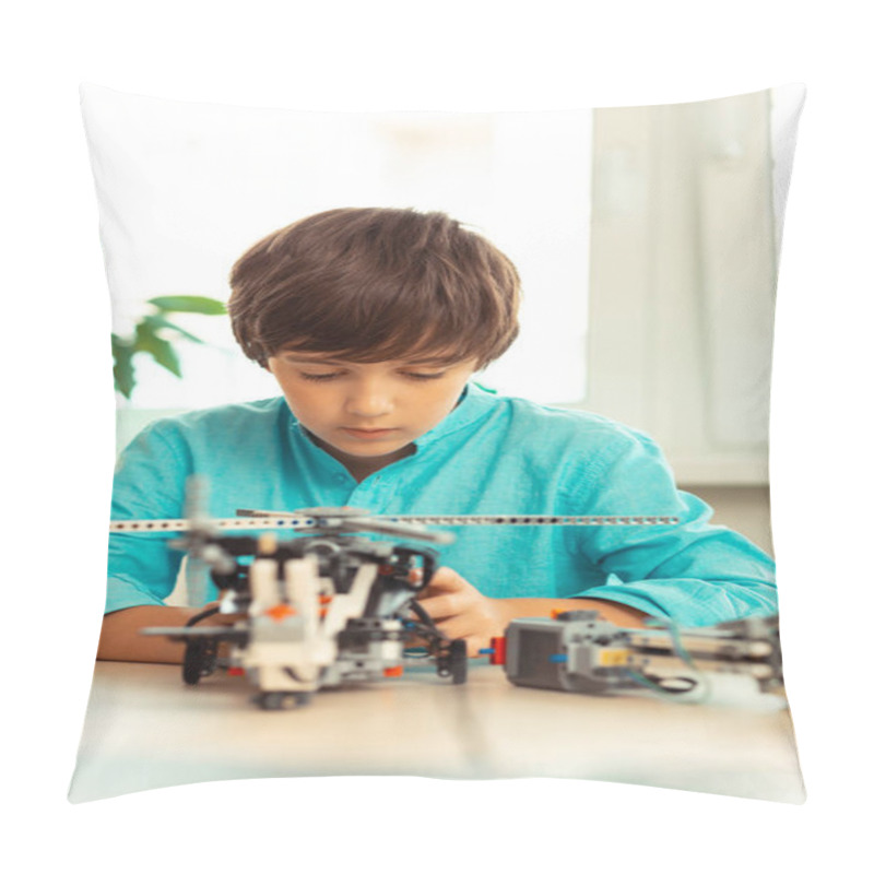 Personality  Pupil Building A Helicopter At His Science Lesson. Pillow Covers