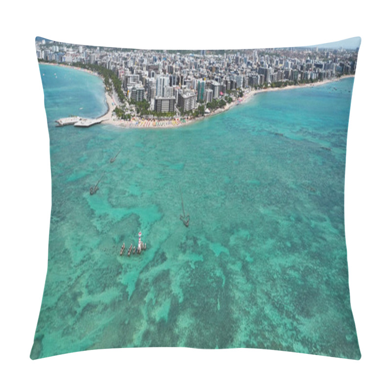 Personality  Maceio Alagoas Brazil At Brazilian Northeast. Aerial Panning Shoot Of Turquoise Water Beach At Maceio Alagoas Brazil. Landmark Beach Tourism Sights. Travel Destination Pillow Covers