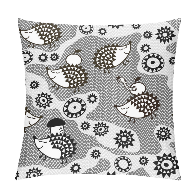 Personality  Monochrome Seamless Pattern With Cartoon Hedgehogs.Kids Vector B Pillow Covers