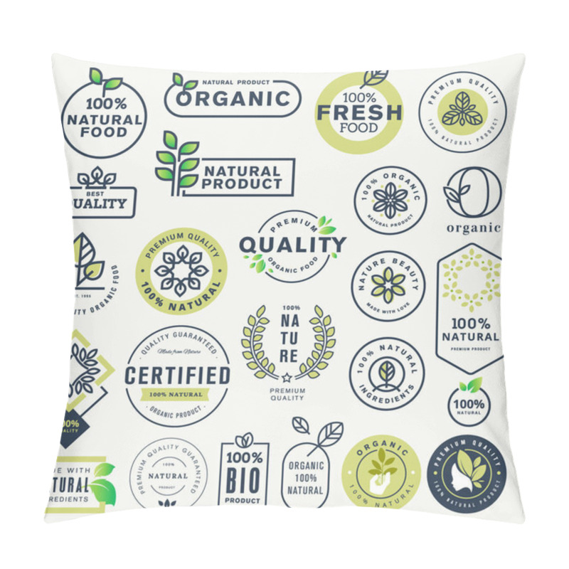 Personality  Set Of Labels And Stickers For Organic Food And Drink, And Natural Products Pillow Covers