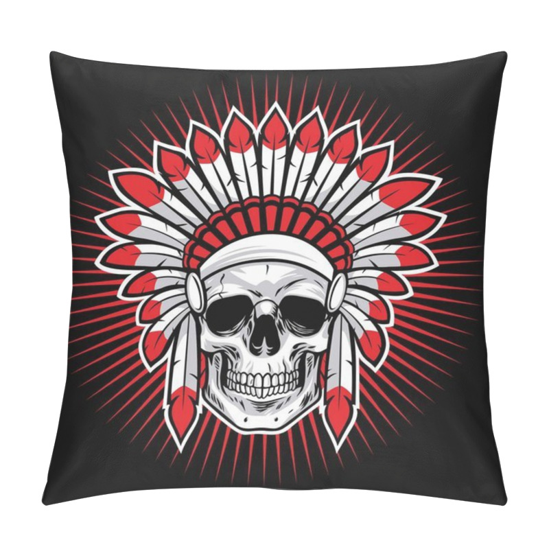 Personality  Skull Of Indian Native American Warrior Vector Mascot Pillow Covers