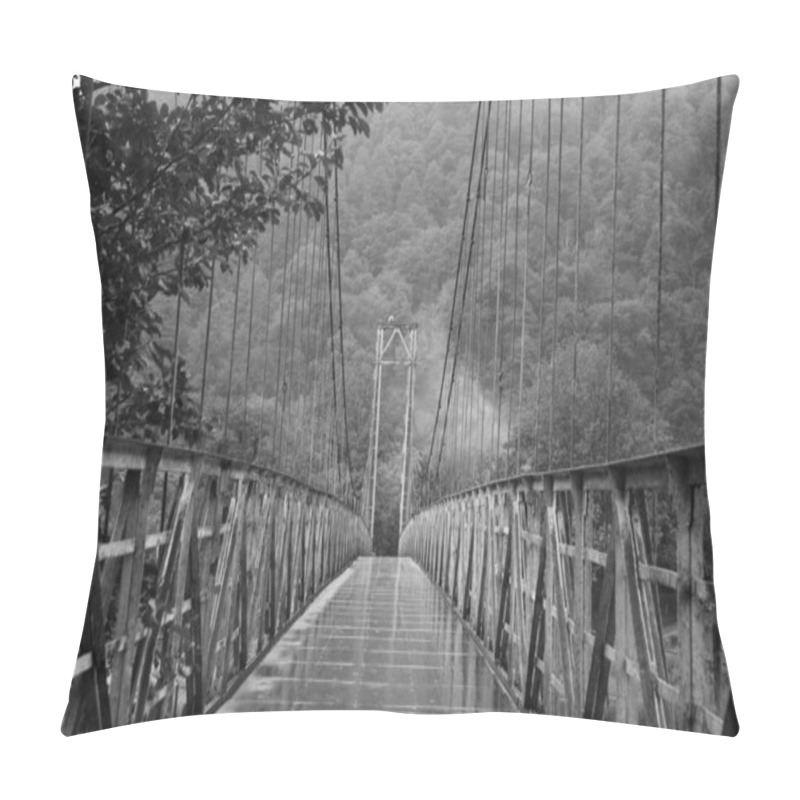 Personality  Metal Bridge Over River In Mountains, Toned In Black And White Pillow Covers