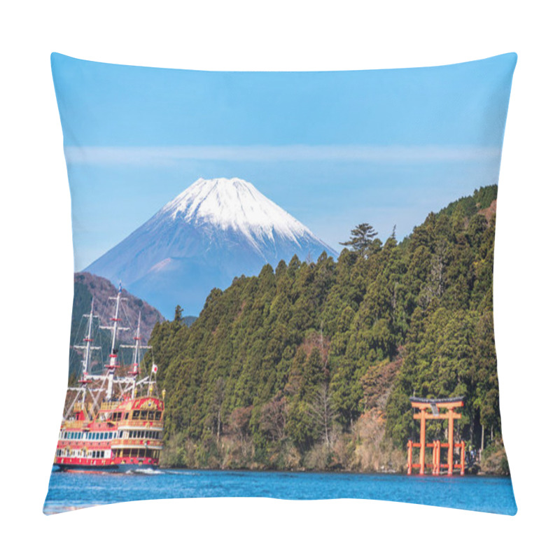 Personality  Mountain Fuji And Lake Ashi With Hakone Temple And Sightseeing Boat In Autumn Pillow Covers