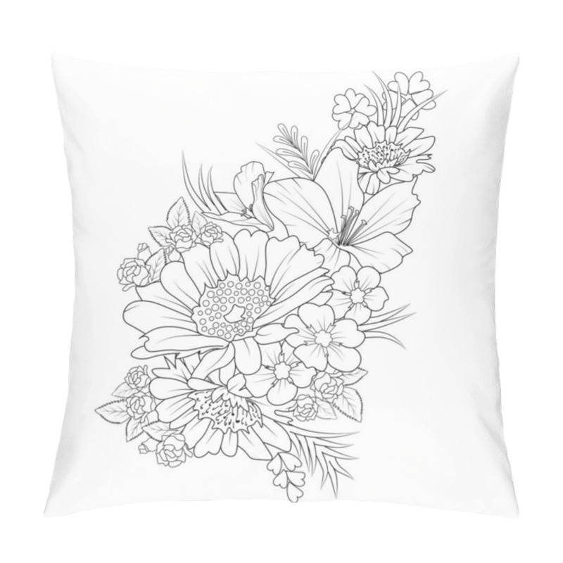 Personality  Doodle Flowers Vector Illustration Of A Beautiful Floral Background. Hand-drawn Flowers, Leaves, Chamomile, Peonies Pillow Covers