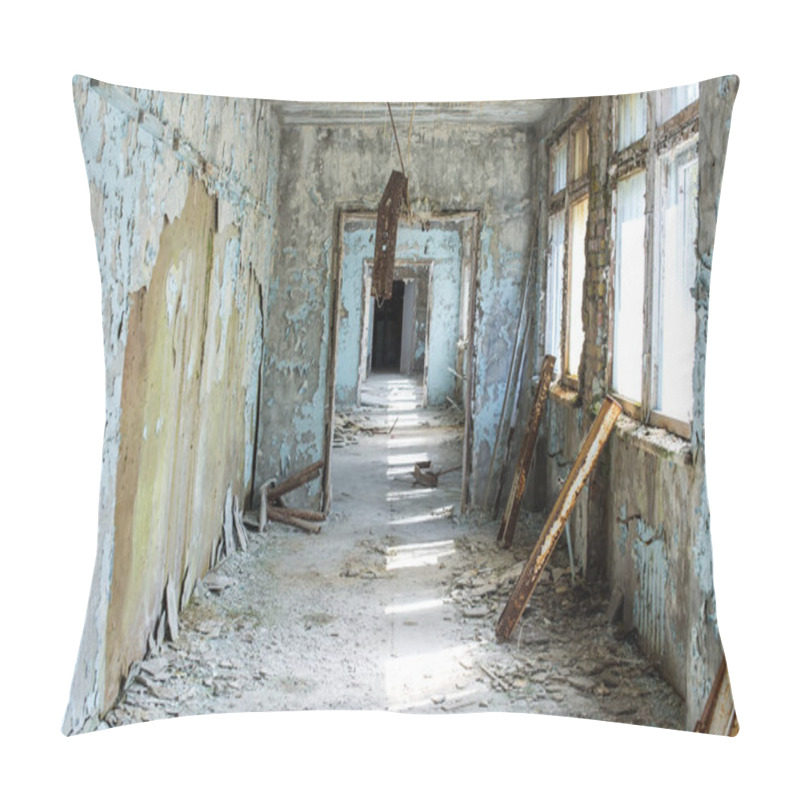 Personality  Corridor Of Abandoned Middle School In Pripyat City In Chernobyl Exclusion Zone, Ukraine Pillow Covers