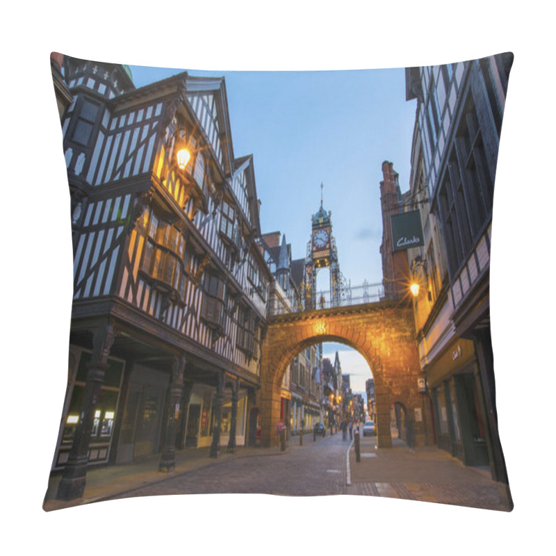 Personality  Chester, UK - July 31st 2018: A Dusk-time View Of The Historic Eastgate Clock In The City Of Chester In Cheshire, UK. Pillow Covers