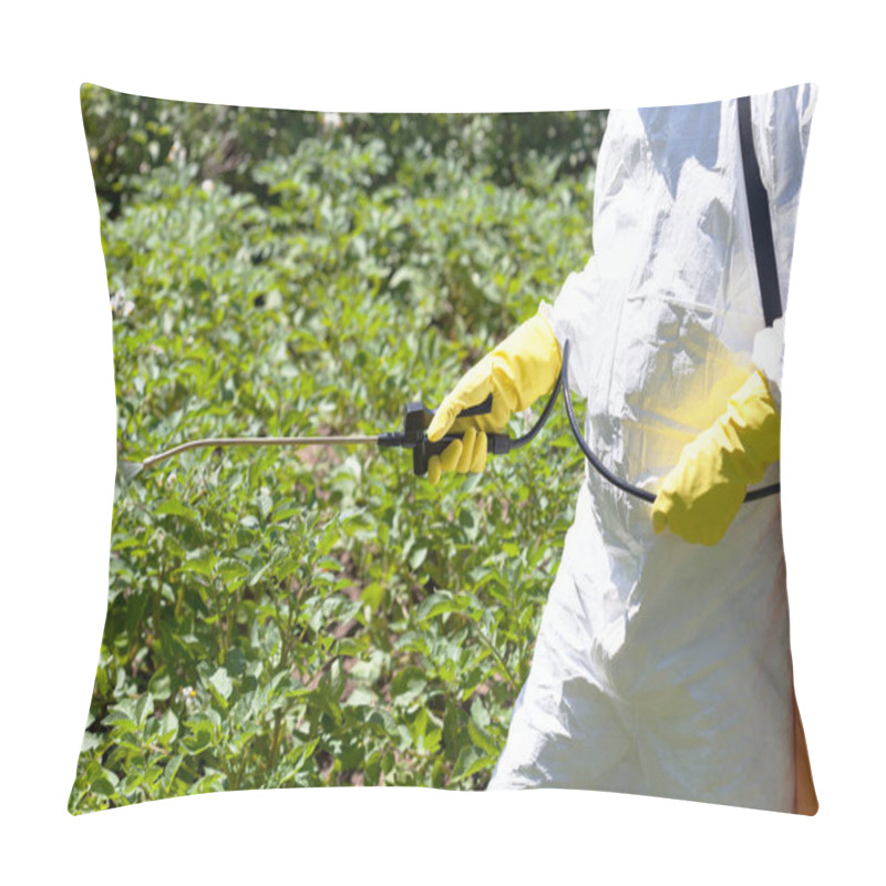 Personality  Farmer Spraying Toxic Pesticide Or Insecticide In The Vegetable Garden Pillow Covers