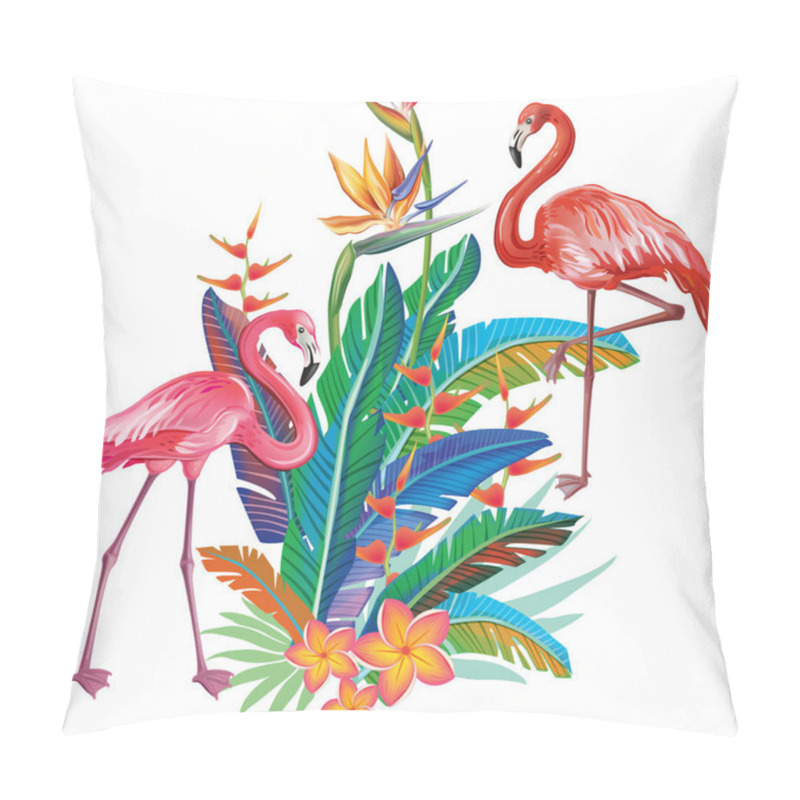 Personality  Flamingoes With Arrangement From Tropical Flowers And Leaves Pillow Covers