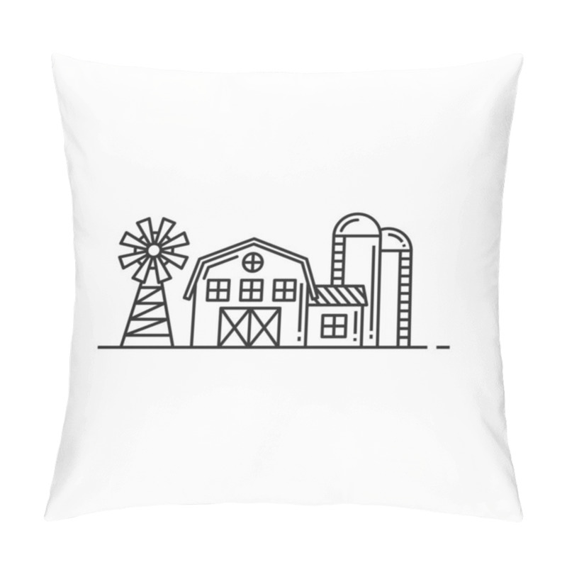 Personality  Farmland Isolated Rural Buildings Icons. Vector Windmill And Grain Storage Barn House, Agriculture Pillow Covers