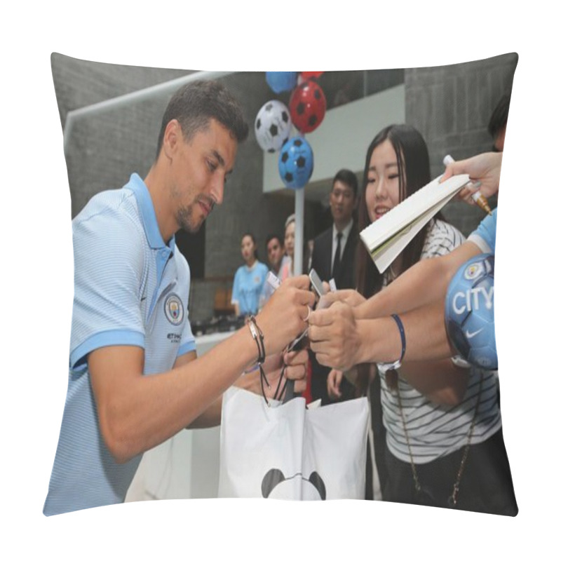 Personality  Samir Nasri, Left, Of Manchester City Signs Autographs For Fans At A Fan Party For The Beijing Match Of The 2016 International Champions Cup China In Beijing, China, 24 July 2016. Pillow Covers