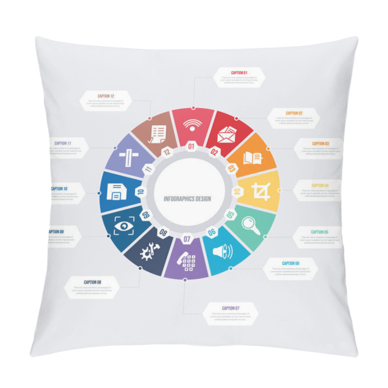 Personality  Round 12 Options Ui Infographic Template Design. List Layout Wit Pillow Covers